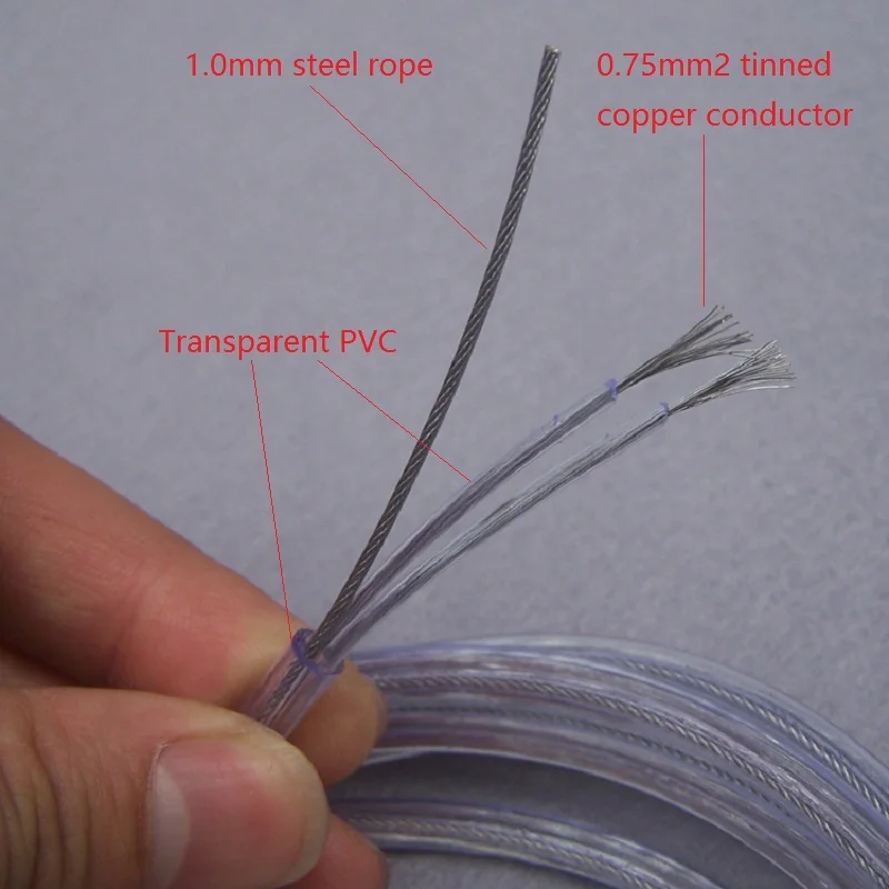 Pregledna 2*0,75 mm napajalni kabel, električni kabel z 1,0 mm nosilne jeklene vrvi za Razsvetljavo svetilke, električne žice obesek svetlobe