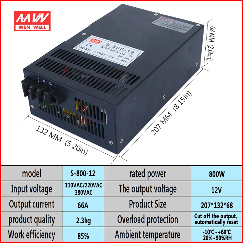 Preklopno napajanje S-800W industrijskih nadzornih 12V spremljanje LED kamere AC DC high power industrijsko napajanje