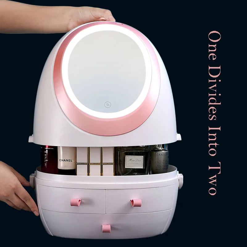 Prenosna LED Škatla za Shranjevanje Ličila Ogledalo, Predal Tip Prah-Dokazilo Nepremočljiva Namizje Nakit za Nego Kože, Kozmetični Primeru Organizator