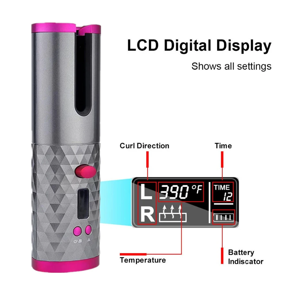 Prenosni Brezžični Samodejno Curling Železa Lase Curler USB Polnilne za LCD-Zaslon Kodraste Stroj