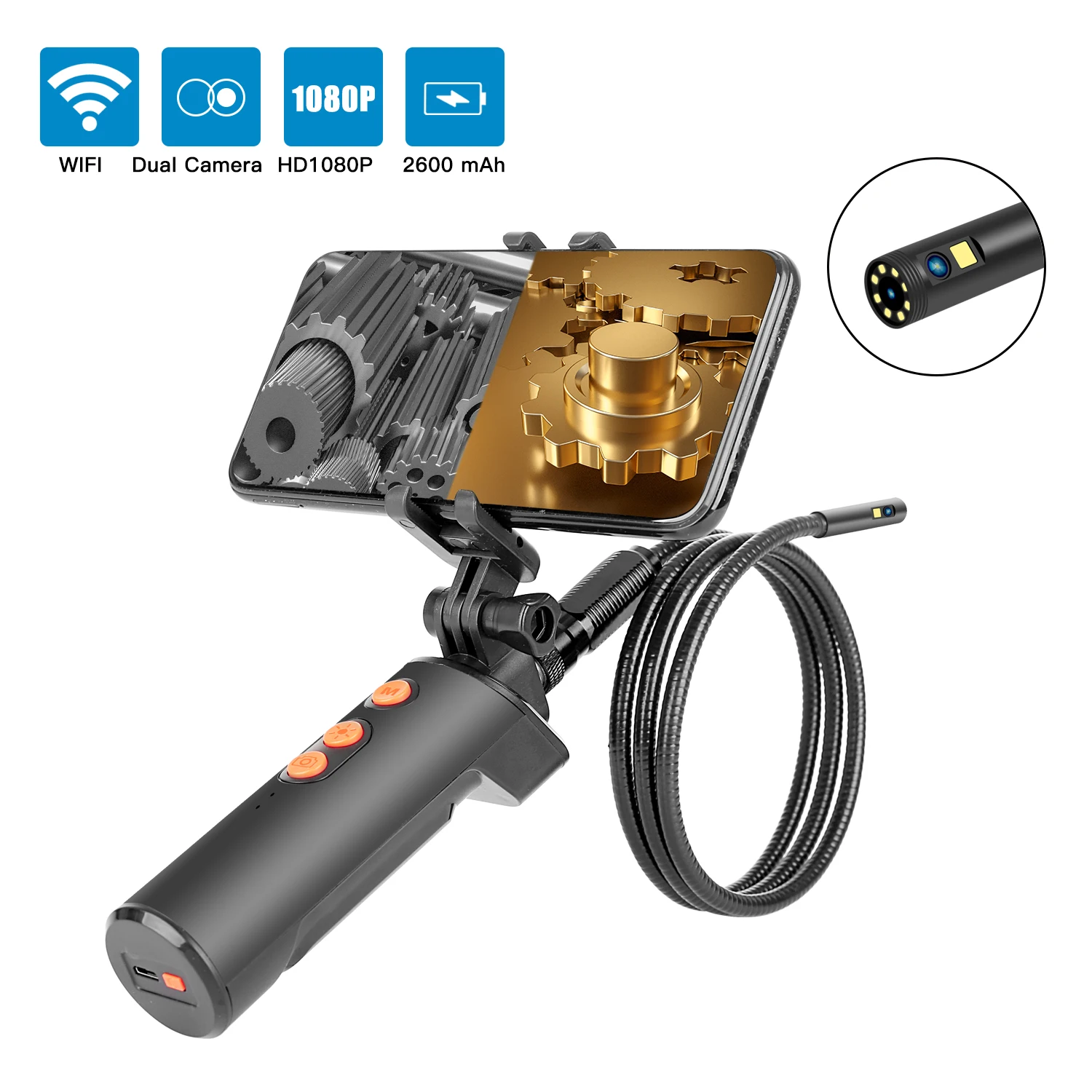 Prenosni Dvojno Objektiv, Ročni Endoskop F280 Wifi-Pregledovalna Kamera s 9 8 mm LED Wifi Industrijskih Digitalnih Endoskopijo Borescope