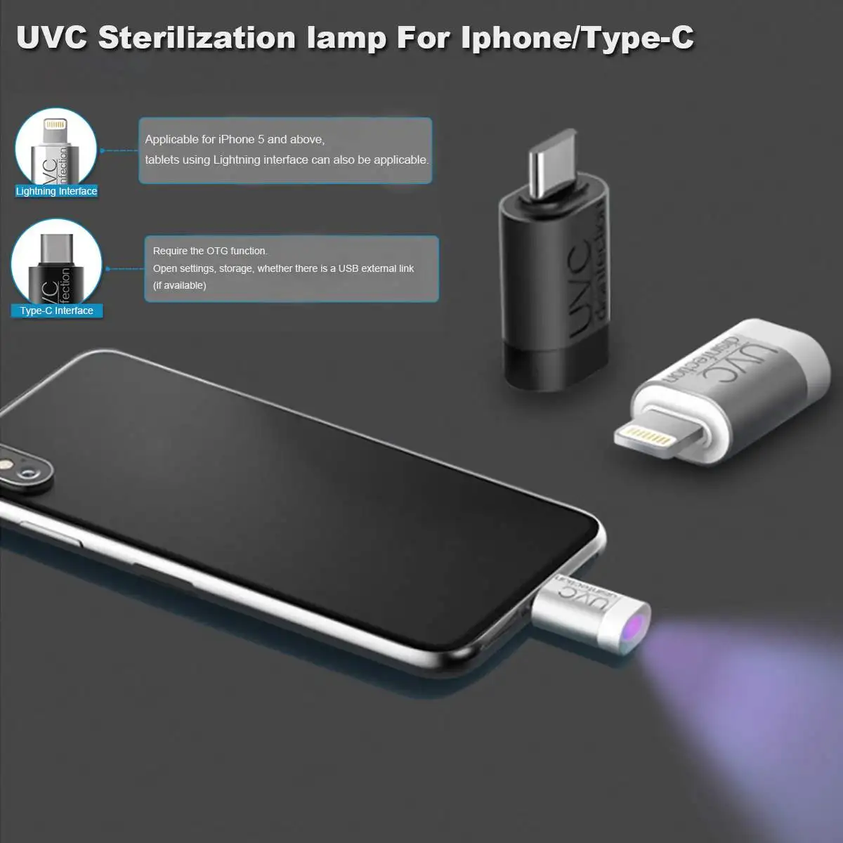 Prenosni Telefon UV Sterilizacija Lučka za Razkuževanje Bakterijske Mini USB UVC Sterilizator Ročni Pršic Luči Za Android Za Tip-C