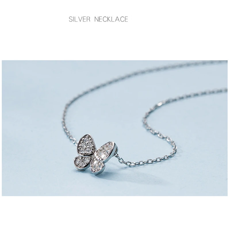 Preprost 925 sterling srebro Cirkon Kristalno Metulj Ogrlice Za Ženske Verige Clavicle Choker collares Poročni Nakit