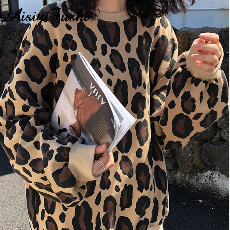 Prevelik Leopard Print Majica Ženske Svoboden Hoodies Dolg Rokav Vrhovi Modni Ženski Zgornji Del Trenirke Pomlad Priložnostne Sudadera Mujer