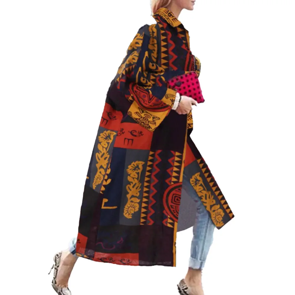 Prevelik Žensk Pomlad Jesen Dolg Jarek Plašč Nov Modni Geometrijske Mozaik Ženski Suknji Windbreaker Ženska Outwear Trendy