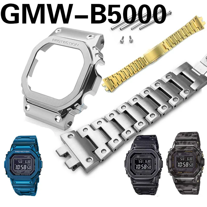 Prikrivanje GMW-B5000 Watch Pasu Trak Ploščo, Kovinsko Modre barve Nerjavečega Jekla Watchband Primeru Okvir Zapestnica Orodja Debelo GMWB5000