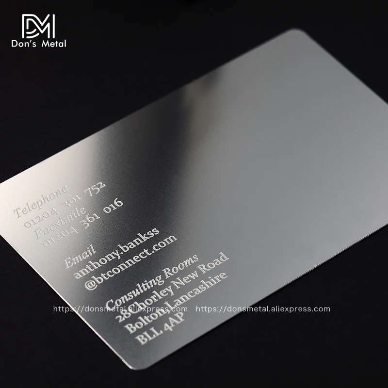 Prilagajanje konkavna konveksna izrezanka kakovostnega nerjavečega jekla podjetja metal kartico Kovinski vizitko kovinski članstvo kartico označbo