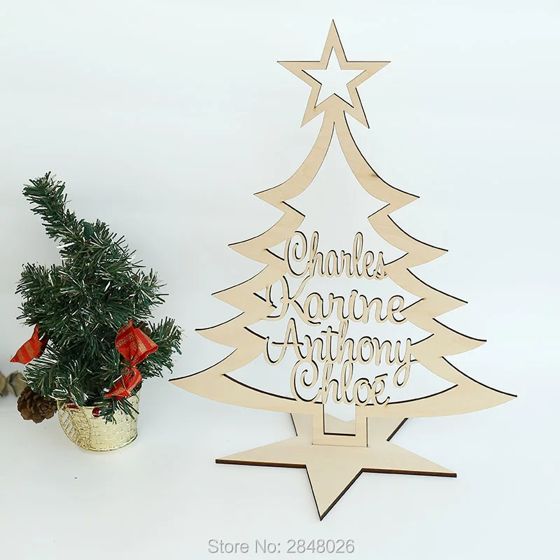 Prilagojene Naša družina Božično drevo z imeni,Prosto stoječe plaketo,družino darilo, les Božično drevo na stojalo