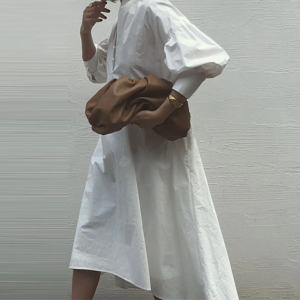 Priložnostne Belo Srajco, Obleko Maxi Elegantna Korejski Moda Oversize Ženske 2020 Poletje Asimetrična Linija Office Dame, Dolge Obleke