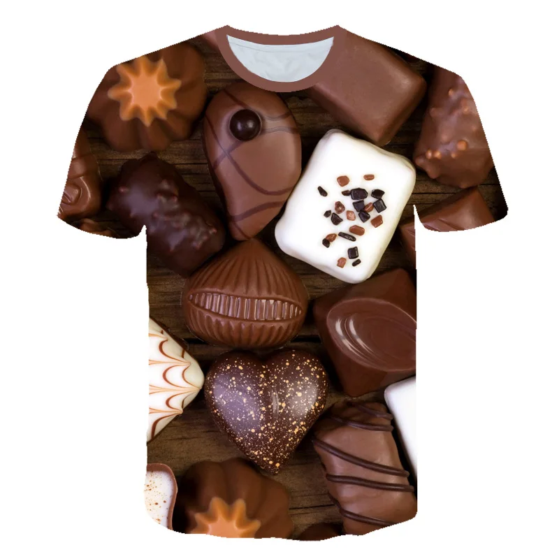 Priložnostne Dame Chocolate/Sladkarije Ustvarjalnost Majica s kratkimi rokavi Ženske Tshirt Plus Velikost Kratek Rokav O-vratu Mujer T-shirt 3D Tee Shirt Design