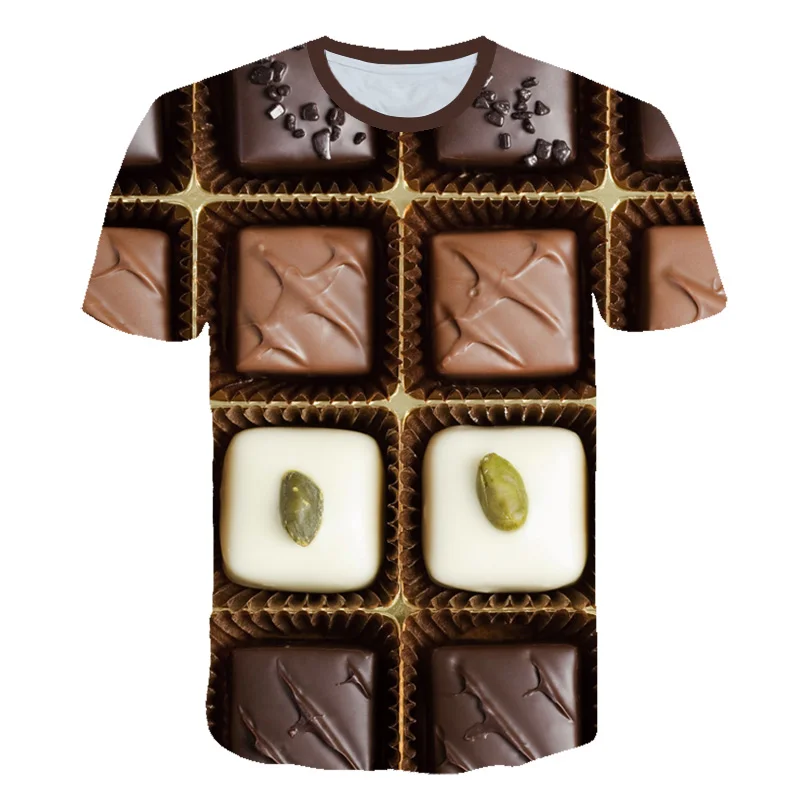 Priložnostne Dame Chocolate/Sladkarije Ustvarjalnost Majica s kratkimi rokavi Ženske Tshirt Plus Velikost Kratek Rokav O-vratu Mujer T-shirt 3D Tee Shirt Design
