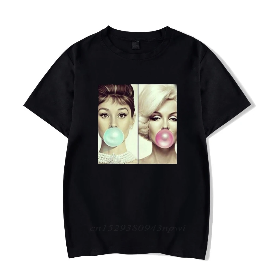 Priložnostne o-vratu tshirt Marilyn Monroe Audrey Hepburn Žvečilni t shirt vzorec bombaž kul hip-hop tee shirt homme velika velikost