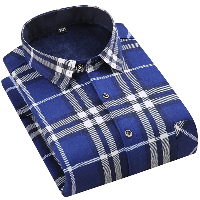 Priložnostne Pozimi Kariran Topla moška Majica Plus Žamet Debel, Dolg Rokav Udobno Za Hladno Vreme