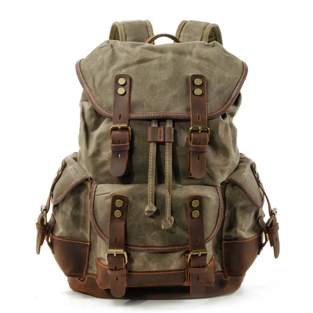 Priložnostne velike zmogljivosti, usnje +platno moški nahrbtnik na prostem, potovanja nahrbtnik šolske torbe