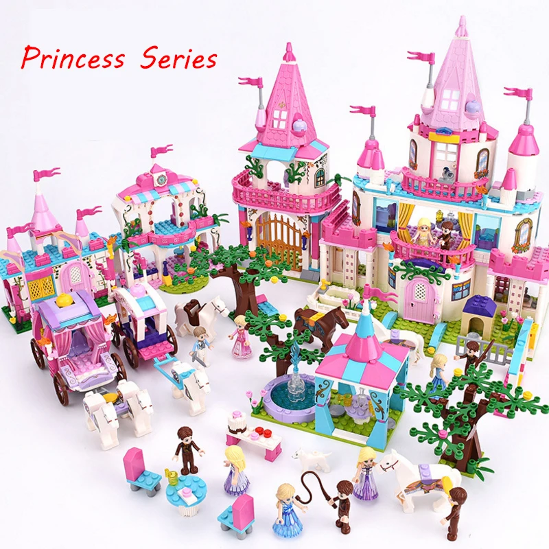 Princesa/Prince Serije Začaran Grad Palace Modeli Gradnikov Royal Prevoz Model Združljiv Dekle, Igrače, Darila
