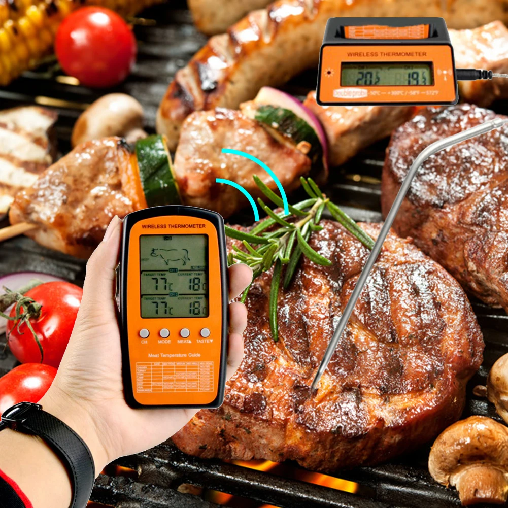 Pro Digitalni BBQ Mesa Termometer Brezžični Žar Pečica Thermomet Dvojno Sondo Merilnika Orodje za Kuhinjo Hrane, Kuhanje z alarmom