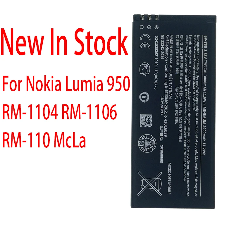 Prvotne BV-T5E 3000mAh Baterija Za Nokia Lumia 950 RM-1104 RM-1106 RM-110 McLa BVT5E Novo izdelavo Visoko kakovostnih baterije