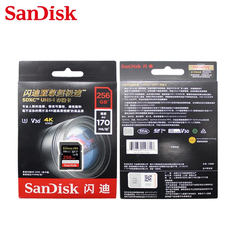 Prvotne SanDisk Extreme PRO Preberite Hitrost 170MB/S Skladiščenje 64GB 128GB 256GB V30 UHS-I kartica SD Pomnilniška Kartica Za Full HD Kamere