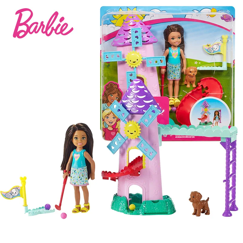 Prvotni Barbie Klub Chelsea Mini Golf Lutka in Playset Igrača Lep Šport Dekleta Igrače za Otroke Rojstni dan Lutke Hiša Bonecas