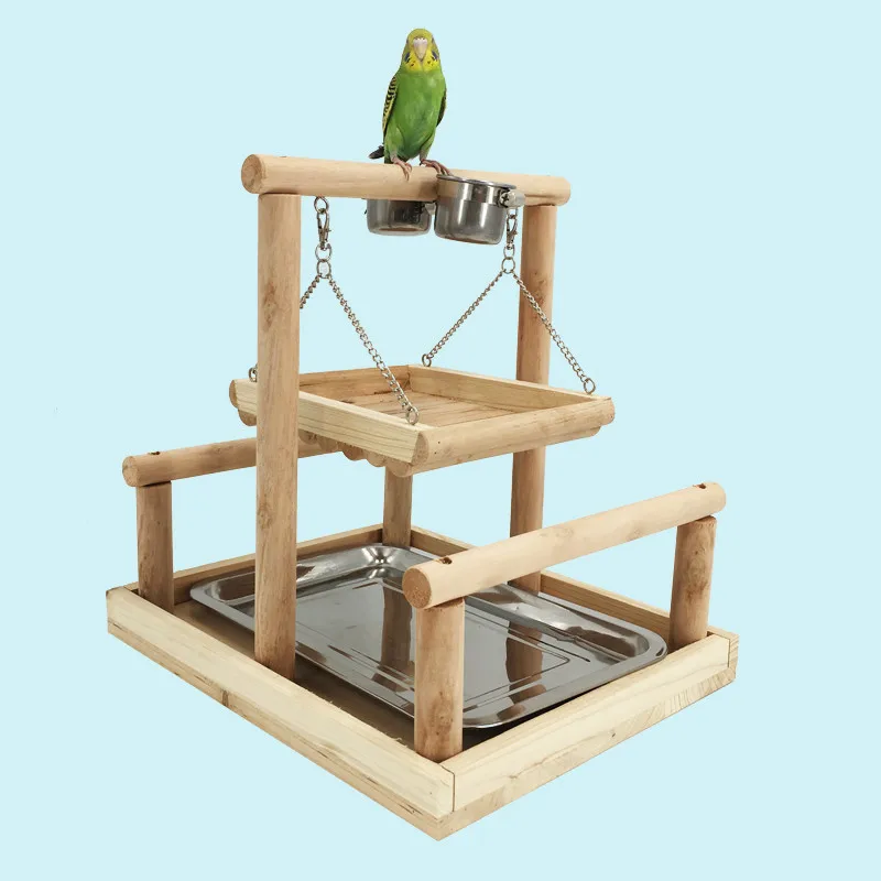 Ptica usposabljanje dobave masivnega lesa ptica stojalo anklet stopala obroč iz nerjavečega jekla pladenj obrok pokal papiga igrišče ZP6271553