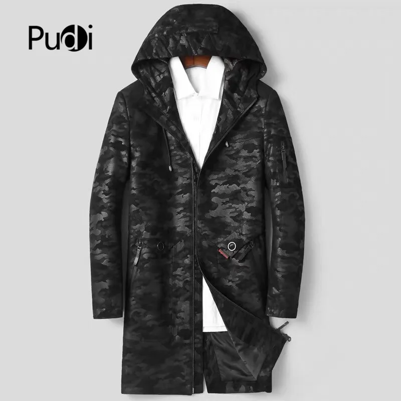 Pudi MT906 2019 nova moda za moške ovčje kože pravega usnja plašč Prikrivanje dolgo hooded usnjeno jakno pozimi toplo outwear