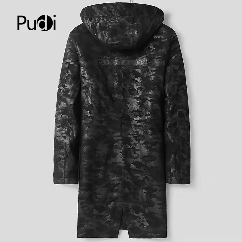 Pudi MT906 2019 nova moda za moške ovčje kože pravega usnja plašč Prikrivanje dolgo hooded usnjeno jakno pozimi toplo outwear