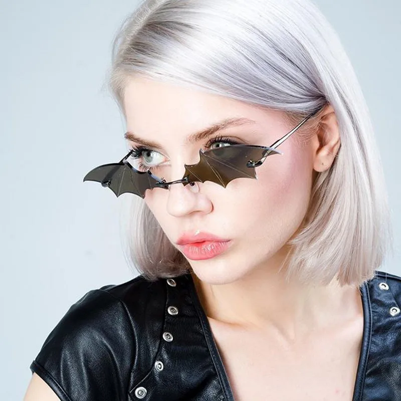 Punk Gafas Bat Vintage Sončna Očala Ženske Retro Rimless Sončna Očala Brez Okvirjev Moških Majhne Očala Ženski Oculos Očala