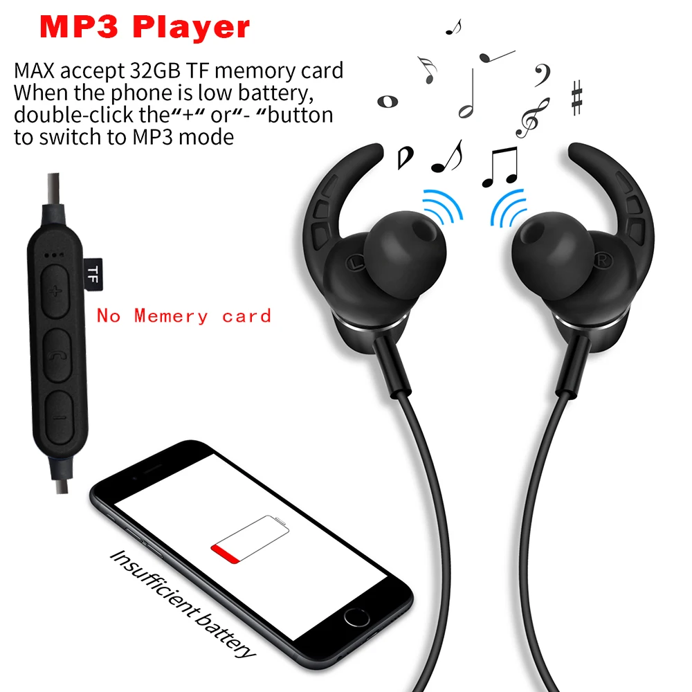 PunnkFunnk Bluetooth Slušalke Šport Brezžične Slušalke Bluetooth 5.0 Vgrajen MP3 Predvajalnik Magentic 3D Bas Stereo čepkov W/Mic
