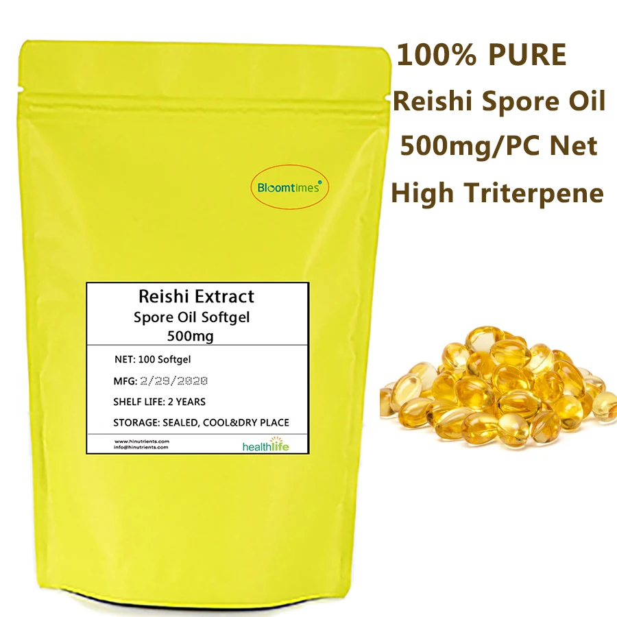 Pure Reishi Spore Olje Softgel 500 mg Neto Vsebino Visoko Triterpene Supercritical Pridobljeni Ganoderma Lucidum Spore olje Kapsule