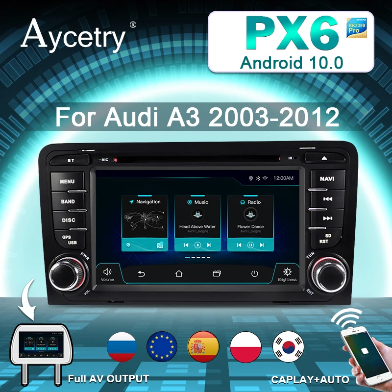 PX6 2din avtoradio Android 10 DVD predvajalnik Navigacija GPS autoradio audio za Audi A3 8P S3 RS3 2003-2012 2 din Multimedia stereo
