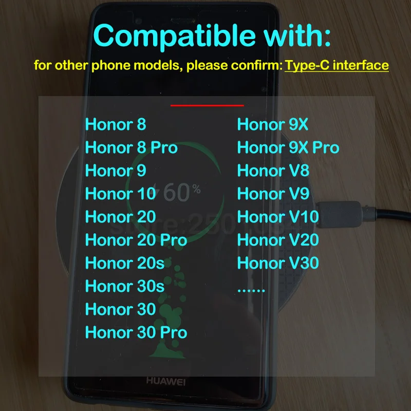 Qi Brezžično Polnjenje za Huawei Honor 8 9 10 20 30 Pro 9X Pro 20S 30S V9 V10 V20 V30 Brezžični Polnilnik+USB Tip C Sprejemnik
