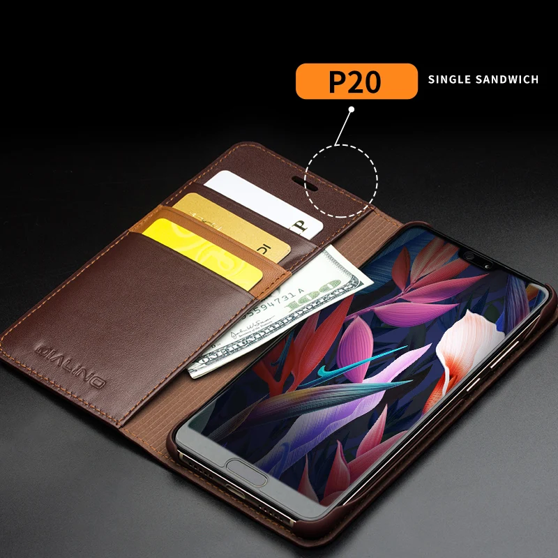 QIALINO Poslovni Slog Reža za Kartico Telefon Kritje za Huawei Vzpon P20 Luksuzni Pravega Usnja Denarnice Flip Primeru za Huawei P20 Pro