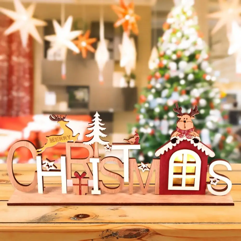QIFU Lesene Božični Okraski Svetlobe Vesel Božič Dekor za Dom 2020 Navidad Cristmas Dekor Xmas Darila Srečno Novo Leto 2021