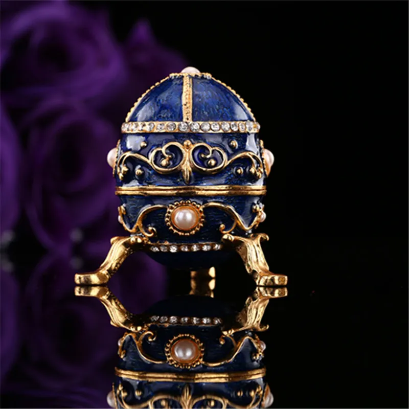 QIFU Modra Faberge Jajce Kovinske Obrti Trinket Polje za Dom Dekor