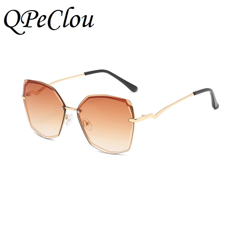 QPeClou 2020 Novo Vintage Kovinski Poligon sončna Očala Ženske Modni Rimless Mačka Oči, sončna Očala Ženske Odtenki Oculos De Sol UV400