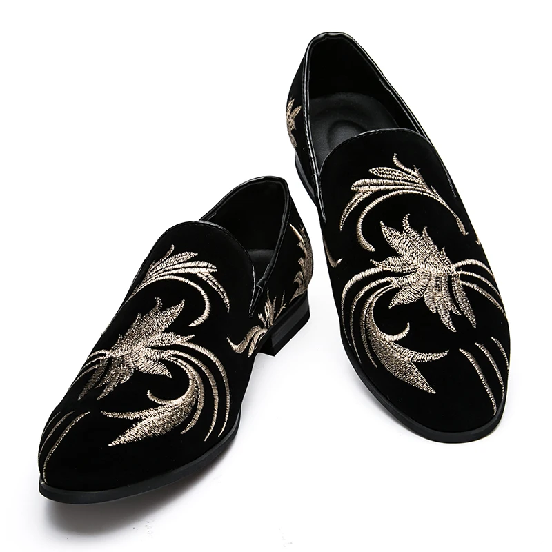 QUAOAR Vezenje Etnične slog Loafers Moških Moccasins Copate Črni usnjeni moška Obleka, Čevlji za Stranko Poroko Stanovanj Priložnostne Čevlji