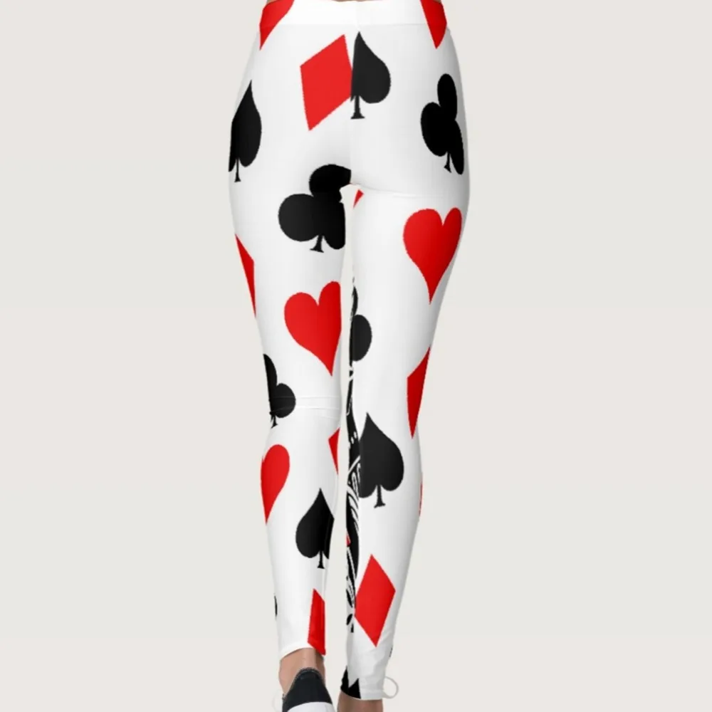 Quickitout Nov Prihod Black&White Poker s Seksi Rdeče Srce v Ženske Dokolenke Poker Diamond Tiskanja Slim Fitnes Hlače S-4XL