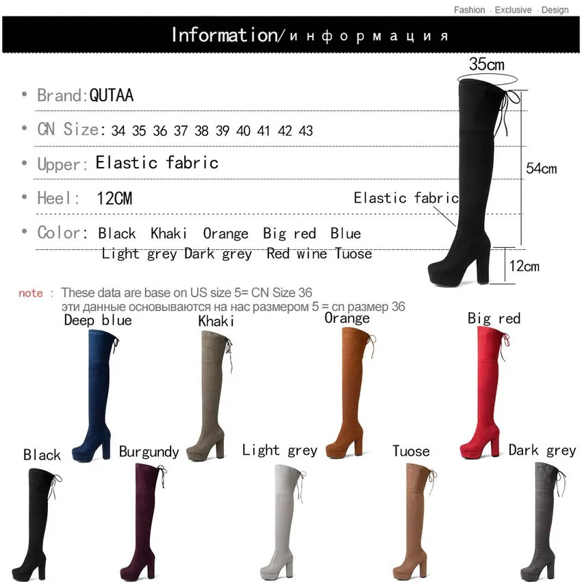 QUTAA 2020 Ženske, Čez Kolena Visoki Škornji Seksi Eleganten Zimski Čevlji Kvadratni Visoke Pete Krog Toe Platforma Ženske Škornji Velikosti 34-43