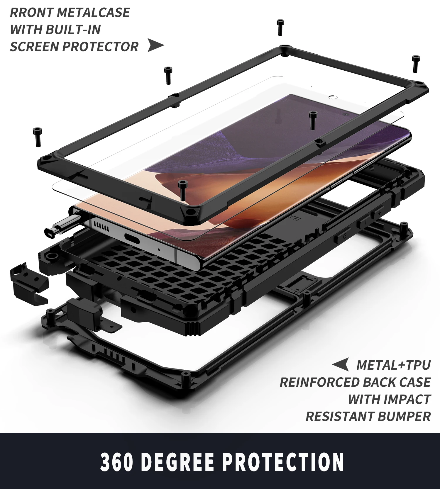 R-Samo Težka Oklep Primeru Telefon Za Samsung Galaxy Note 20 S21 Ultra Kovinsko Aluminijasto Zaščitno Torbico & Opora Za Upoštevajte, 20