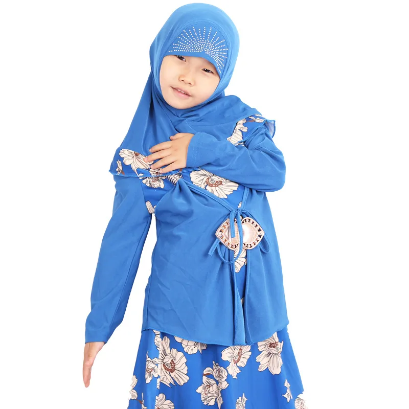 Ramadana Muslimanska Dekleta Abaya Obleko 3 Kos Set Molitev Oblačilo Khimar Burka Hidžab Vrhovi, Krila Otroci Turčija Maroško Islamsko Tam Kaftan