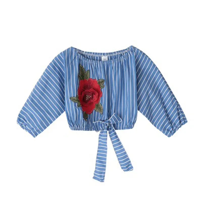 R&Ž otrok bo ustrezala 2019 poletje nove Evropske in Ameriške girls moda rose cvet prugasta T-shirt zgornji traper hlače, dvodelne