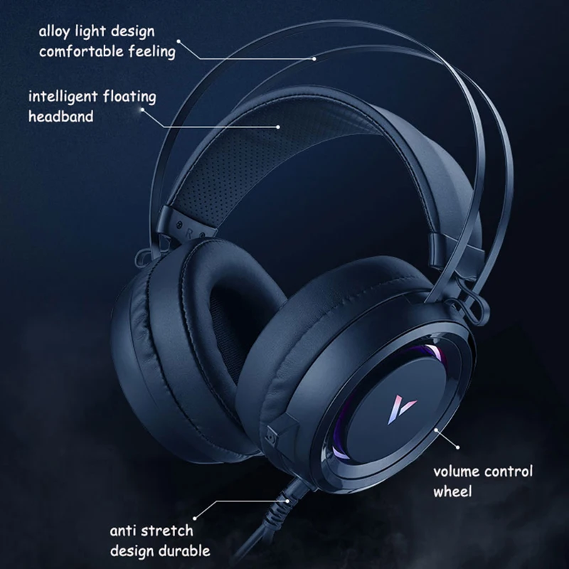 Rapoo VH500C Gaming Slušalke Virtualni 7.1 Surround Slušalke z RGB LED Luči 50 mm pogonska Enota z Mikrofonom za PS4 FPS PC Gamer