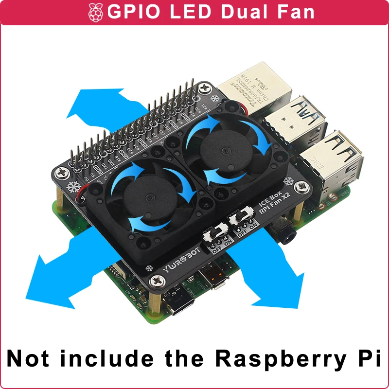 Raspberry Pi 4B GPIO Dual Fan Modul Hladilni Ventilator z Modro LED Svetlobo Stikalo Extenstion Odbor za Raspberry Pi 4 Model B /3B+/3B