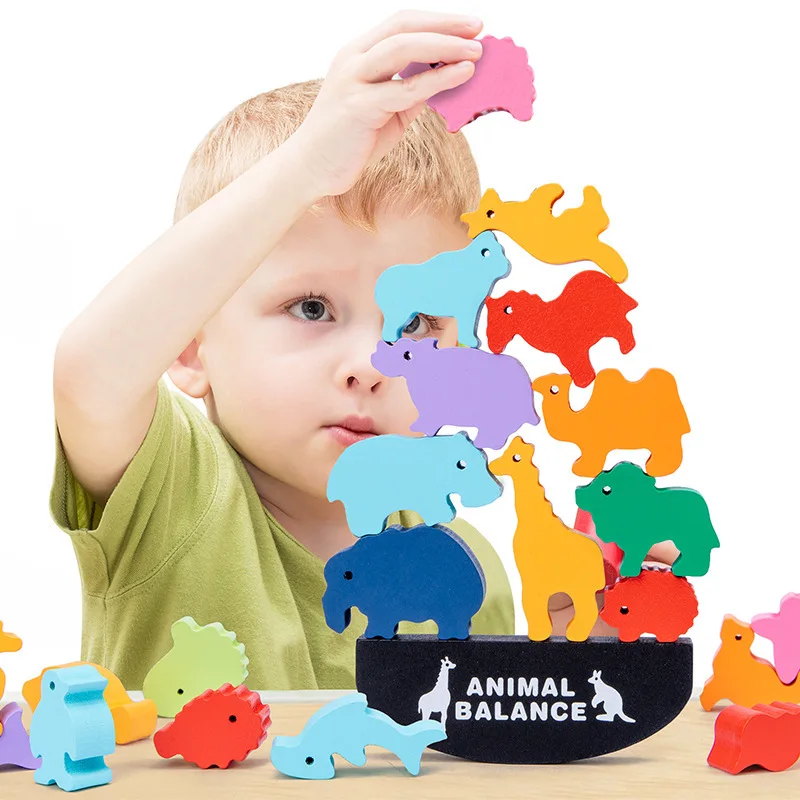 Ravnotežje Igre, Lesene Igrače, Risanke Živali Model Bloki Tabela Igra Izobraževanja V Zgodnjem Otroštvu Ustvarjalne Igrače Montessori Baby Bloki