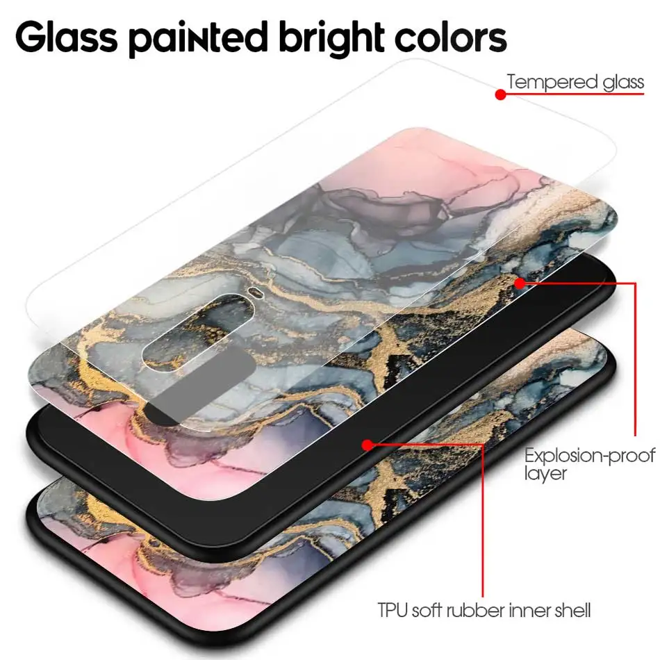 Raznobarvno marmorja, Kaljeno Steklo Primeru Telefon Za Xiaomi Redmi Opomba 9 Pro 9, 9A 9C 9i 8T 8 8A 7 K30 K20 Kritje Coque Lupini Fundas