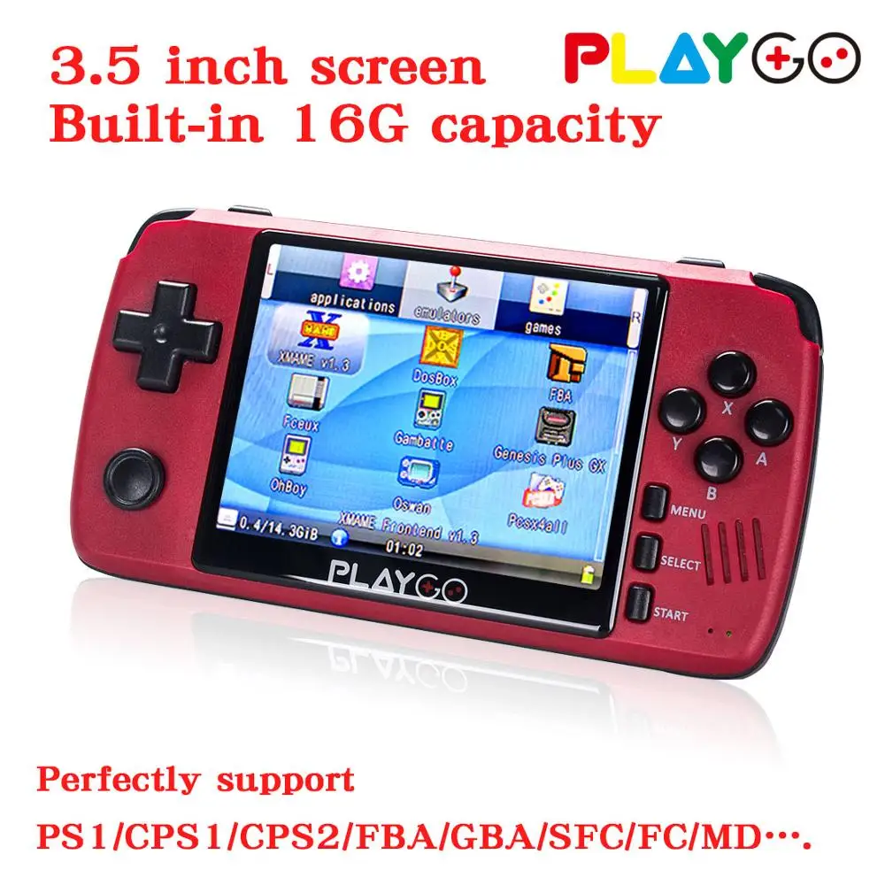 Rdeča Playgo 3,5-palčni zaslon prenosni ročno igralno konzolo s 16GB SD Kartica vgrajen igre emulator žep konzole