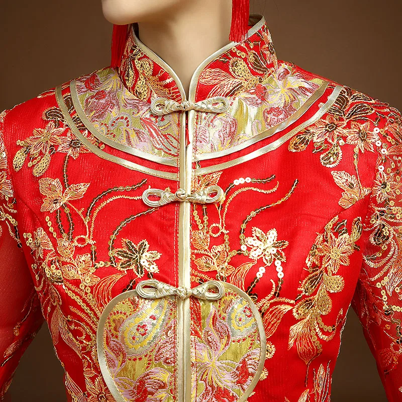 Rdeča tradicionalni Kitajski slog Neveste poroka Obleke, Vezenje cheongsam obleke haljo Stranka večerno obleko poročiti Qipao Vestido S-XXL