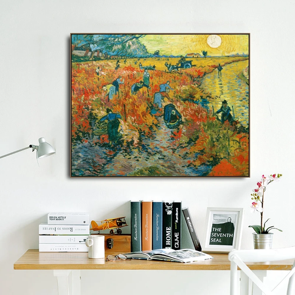 Rdeče vinske Trte s Vincent Van Gogh Poster Tiskanje Platno Slikarstvo, Kaligrafija Stenske Slike za dnevno Sobo, Spalnica Doma Dekor