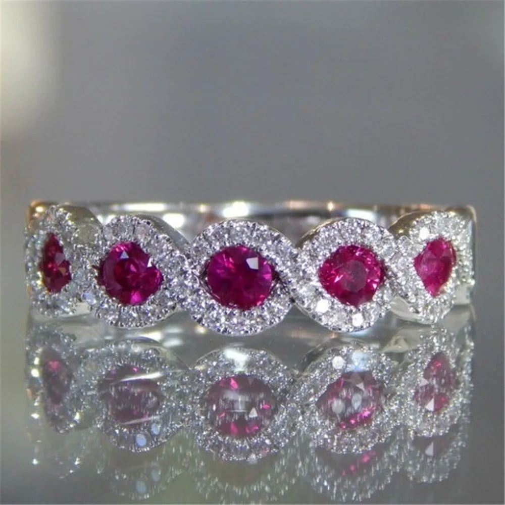 Rdeče zeleno kristalno ruby smaragdno dragih kamnov cirkon diamanti obroči za ženske, bela, zlata, srebrna barva nakit, dragulji, poročna darila