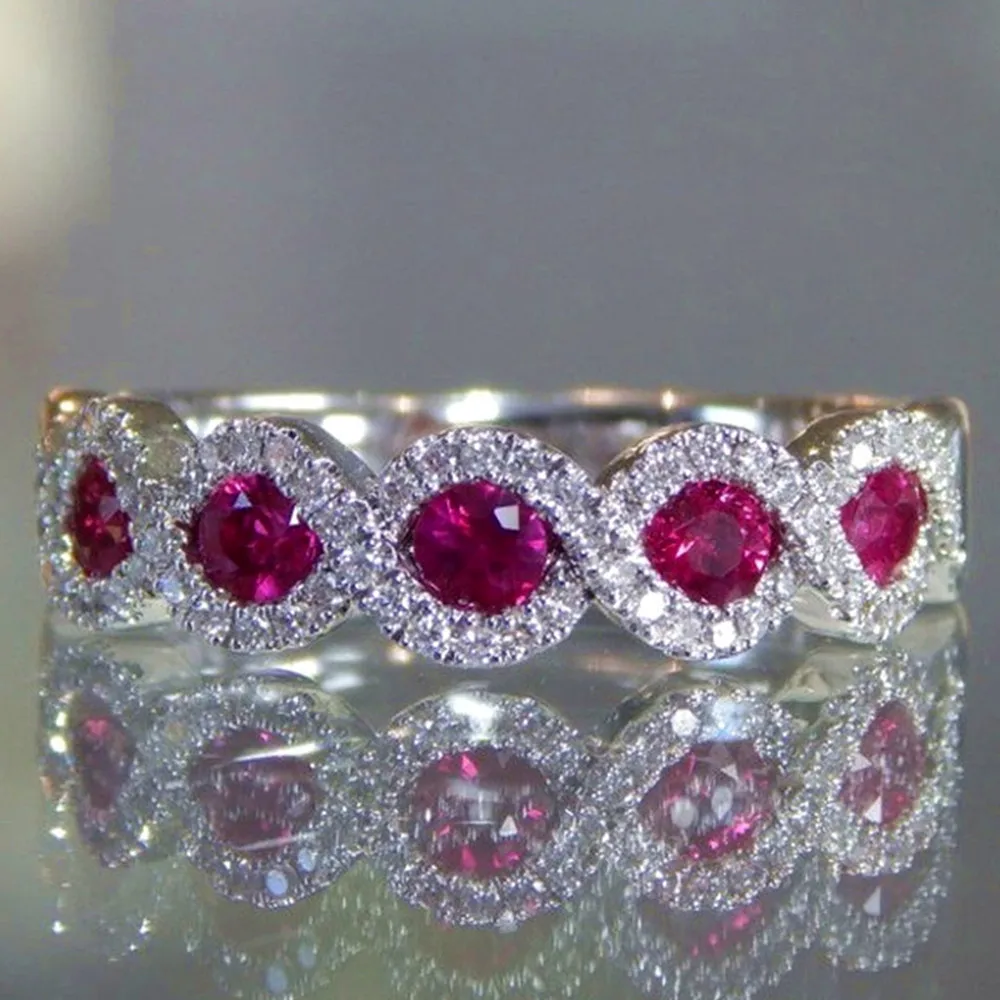 Rdeče zeleno kristalno ruby smaragdno dragih kamnov cirkon diamanti obroči za ženske, bela, zlata, srebrna barva nakit, dragulji, poročna darila